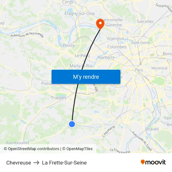 Chevreuse to La Frette-Sur-Seine map