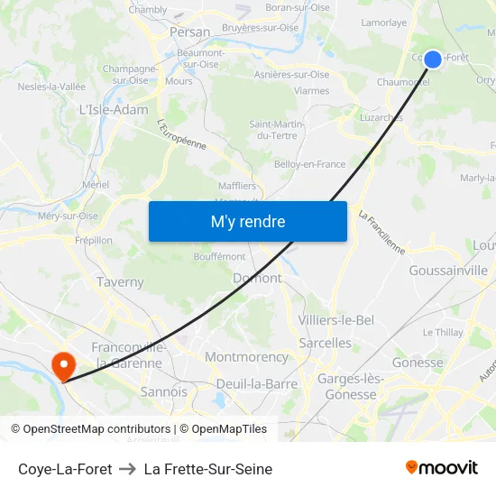 Coye-La-Foret to La Frette-Sur-Seine map