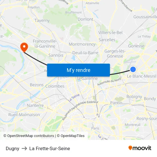 Dugny to La Frette-Sur-Seine map