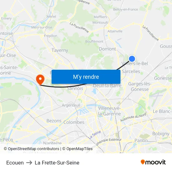 Ecouen to La Frette-Sur-Seine map
