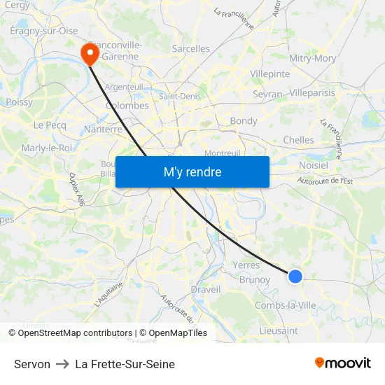 Servon to La Frette-Sur-Seine map