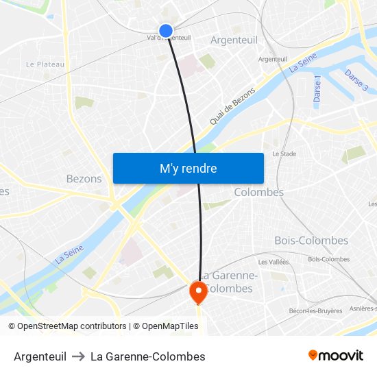 Argenteuil to La Garenne-Colombes map