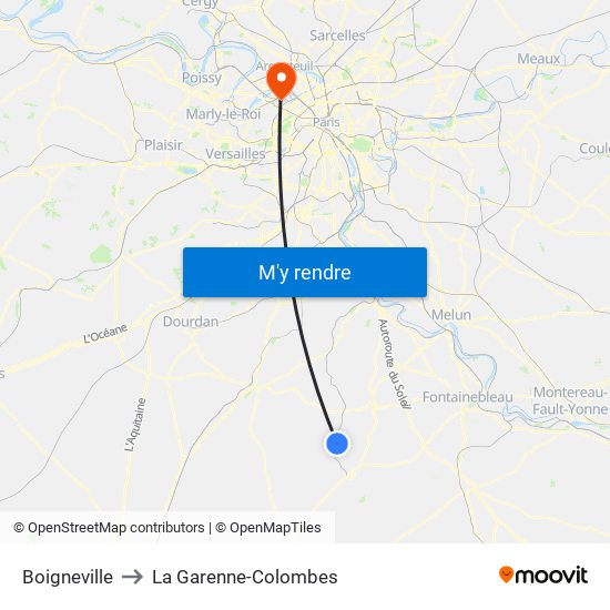 Boigneville to La Garenne-Colombes map