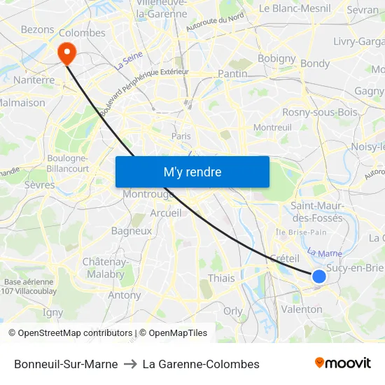 Bonneuil-Sur-Marne to La Garenne-Colombes map