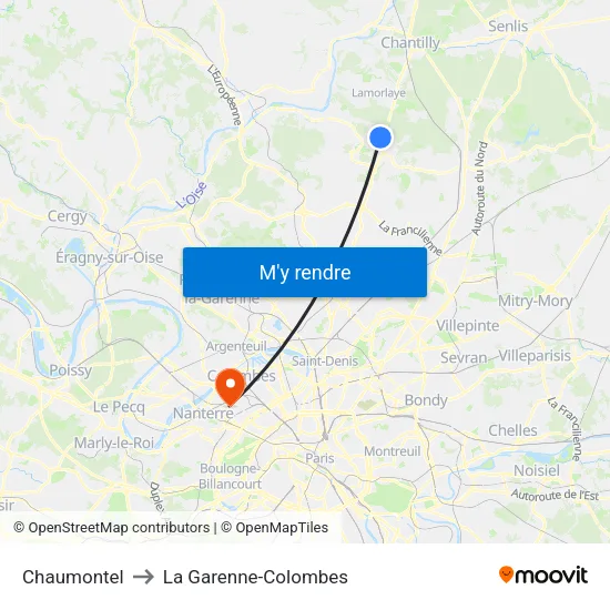 Chaumontel to La Garenne-Colombes map