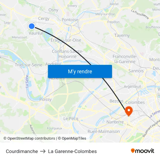 Courdimanche to La Garenne-Colombes map