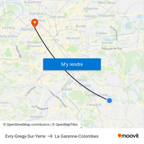 Evry-Gregy-Sur-Yerre to La Garenne-Colombes map