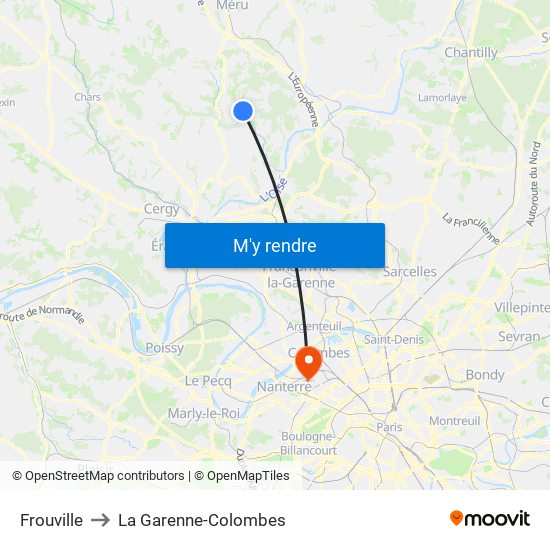 Frouville to La Garenne-Colombes map