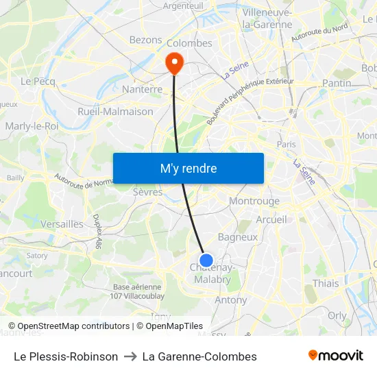 Le Plessis-Robinson to La Garenne-Colombes map