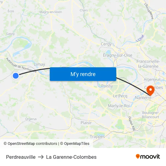 Perdreauville to La Garenne-Colombes map