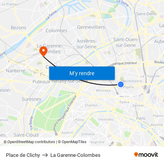 Place de Clichy to La Garenne-Colombes map