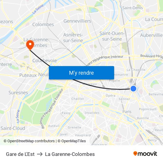 Gare de L'Est to La Garenne-Colombes map