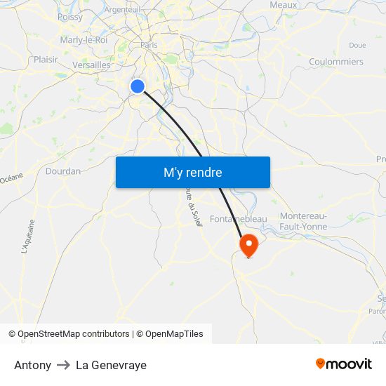 Antony to La Genevraye map