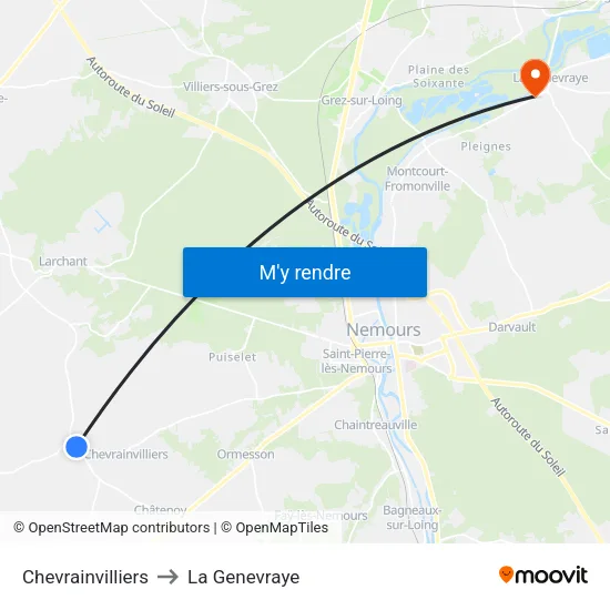 Chevrainvilliers to La Genevraye map