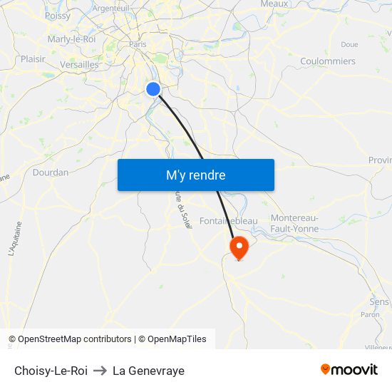 Choisy-Le-Roi to La Genevraye map