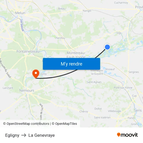Egligny to La Genevraye map