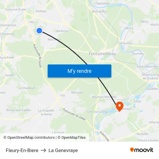 Fleury-En-Biere to La Genevraye map