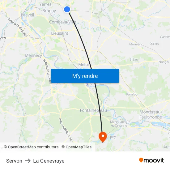 Servon to La Genevraye map