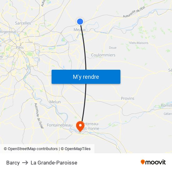 Barcy to La Grande-Paroisse map