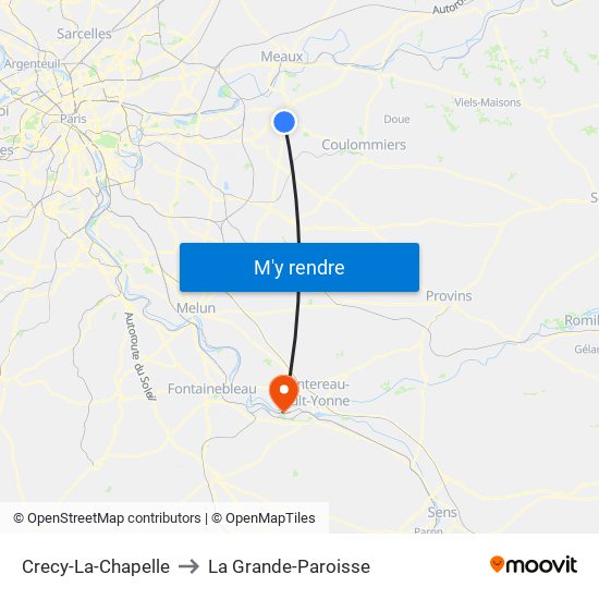 Crecy-La-Chapelle to La Grande-Paroisse map
