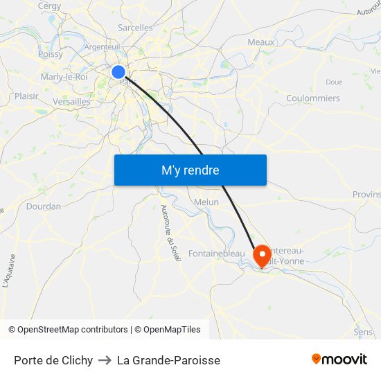 Porte de Clichy to La Grande-Paroisse map