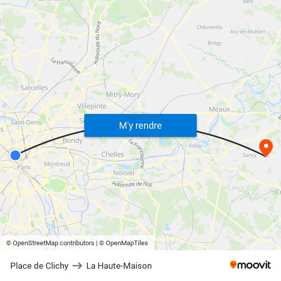 Place de Clichy to La Haute-Maison map