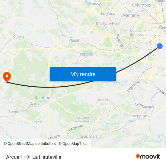 Arcueil to La Hauteville map