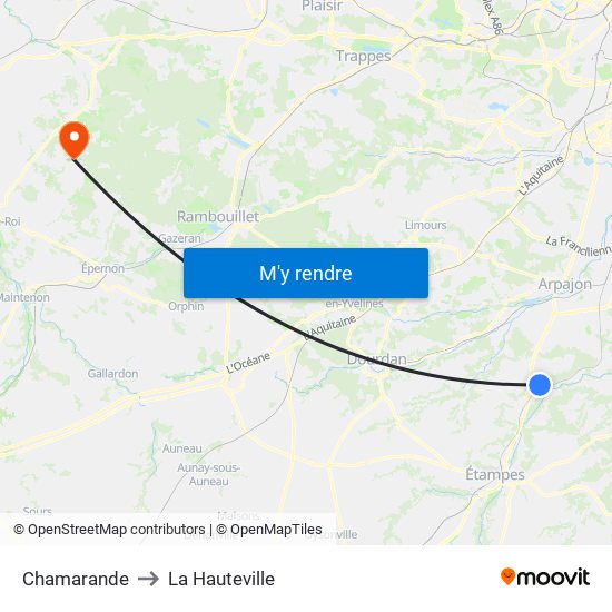 Chamarande to La Hauteville map