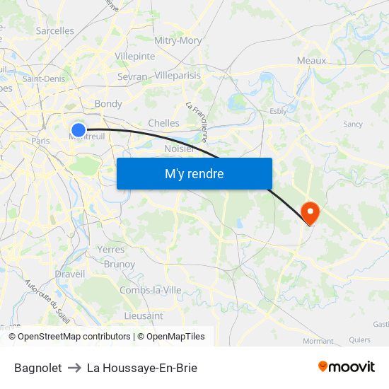 Bagnolet to La Houssaye-En-Brie map
