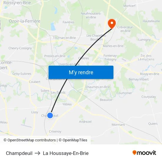 Champdeuil to La Houssaye-En-Brie map