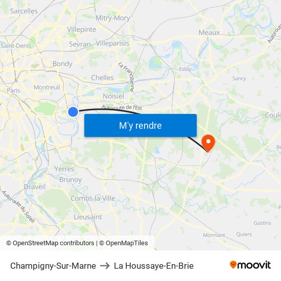 Champigny-Sur-Marne to La Houssaye-En-Brie map