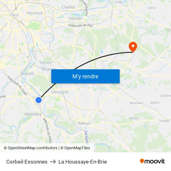 Corbeil-Essonnes to La Houssaye-En-Brie map