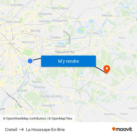 Creteil to La Houssaye-En-Brie map