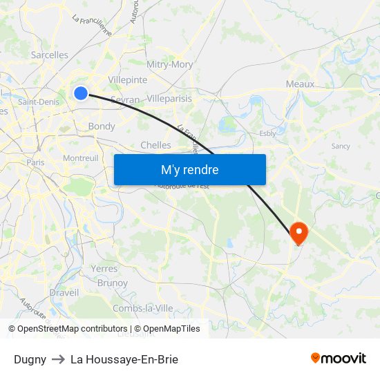 Dugny to La Houssaye-En-Brie map