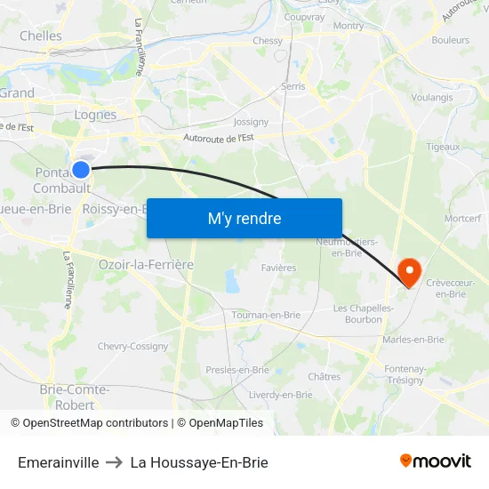 Emerainville to La Houssaye-En-Brie map