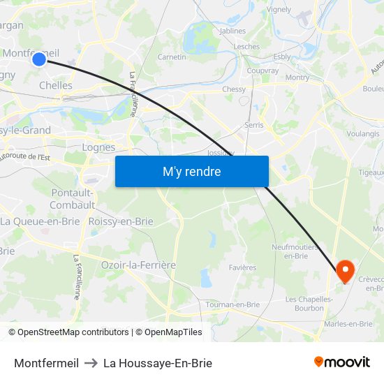 Montfermeil to La Houssaye-En-Brie map