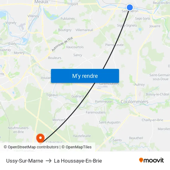 Ussy-Sur-Marne to La Houssaye-En-Brie map