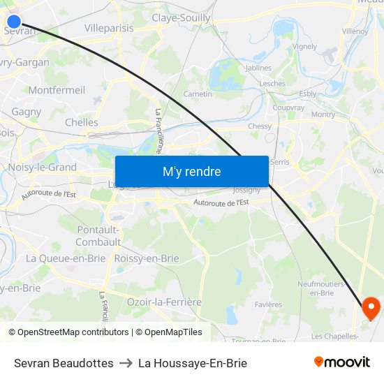 Sevran Beaudottes to La Houssaye-En-Brie map