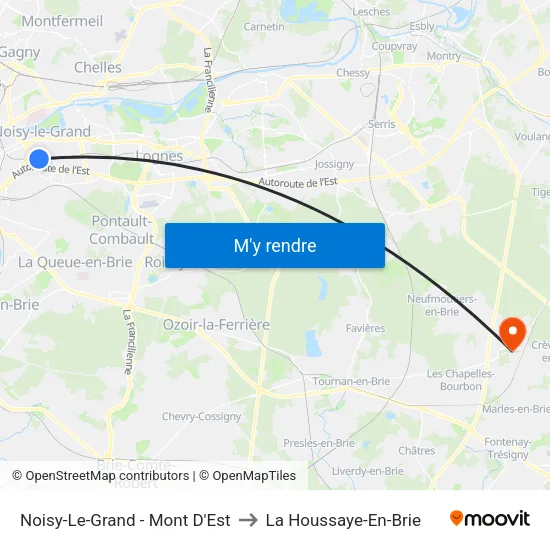 Noisy-Le-Grand - Mont D'Est to La Houssaye-En-Brie map