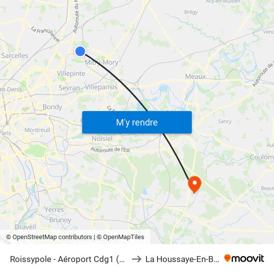 Roissypole - Aéroport Cdg1 (D3) to La Houssaye-En-Brie map