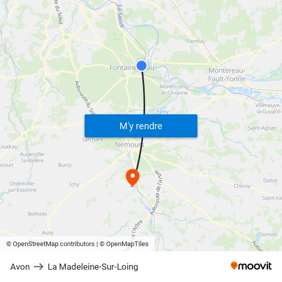 Avon to La Madeleine-Sur-Loing map
