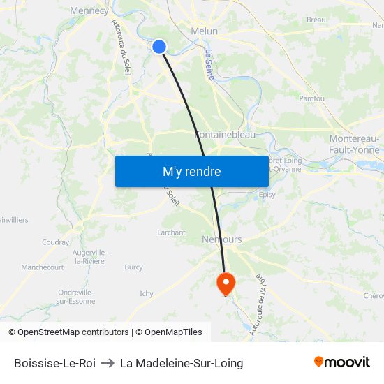 Boissise-Le-Roi to La Madeleine-Sur-Loing map