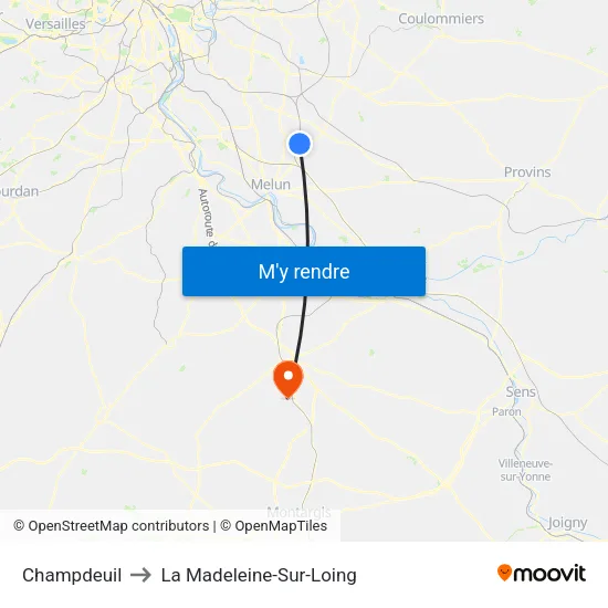 Champdeuil to La Madeleine-Sur-Loing map