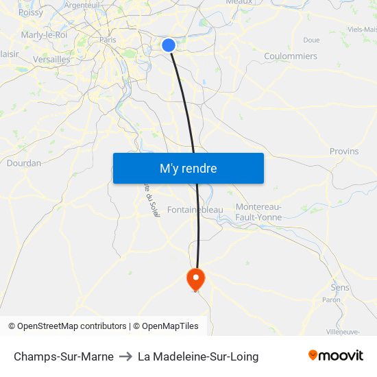 Champs-Sur-Marne to La Madeleine-Sur-Loing map