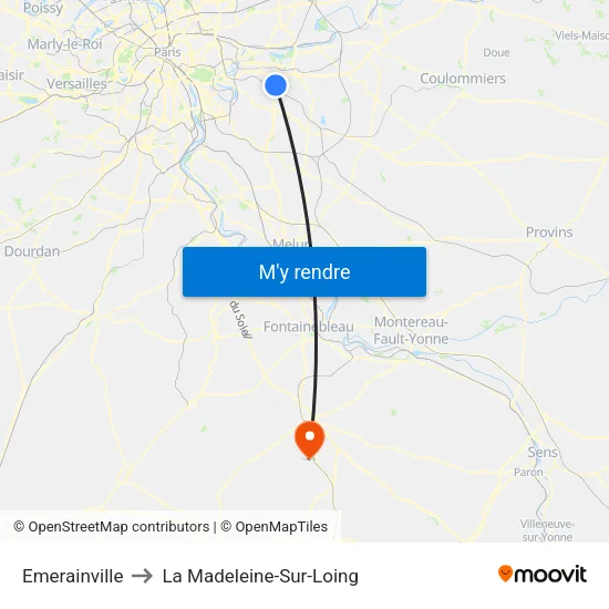 Emerainville to La Madeleine-Sur-Loing map