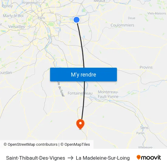 Saint-Thibault-Des-Vignes to La Madeleine-Sur-Loing map
