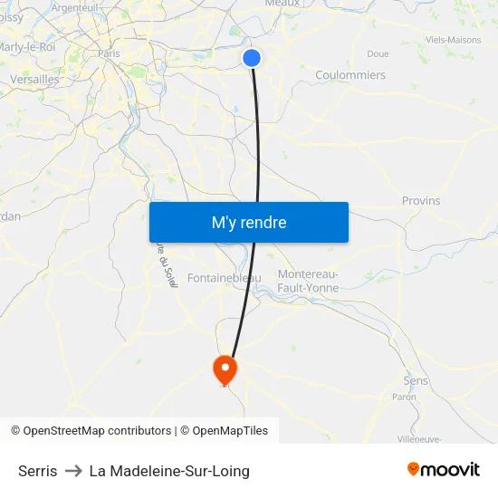 Serris to La Madeleine-Sur-Loing map