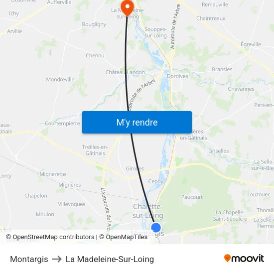 Montargis to La Madeleine-Sur-Loing map
