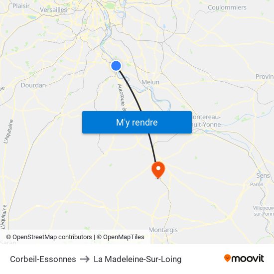 Corbeil-Essonnes to La Madeleine-Sur-Loing map