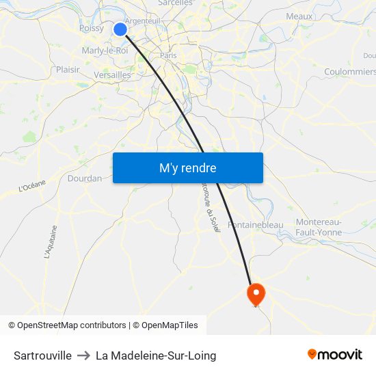 Sartrouville to La Madeleine-Sur-Loing map